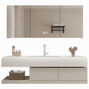 奶油风丽耐智能一体浴室柜肤感分体洗漱洗手洗脸盆定制