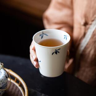 茶水杯 手绘兰花茶杯家用围炉煮茶手握杯陶瓷品茗杯个人主人杯日式