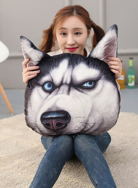 3D二哈抱枕doge神烦狗头靠垫哈士奇暖手座椅腰靠床头靠枕沙发靠背