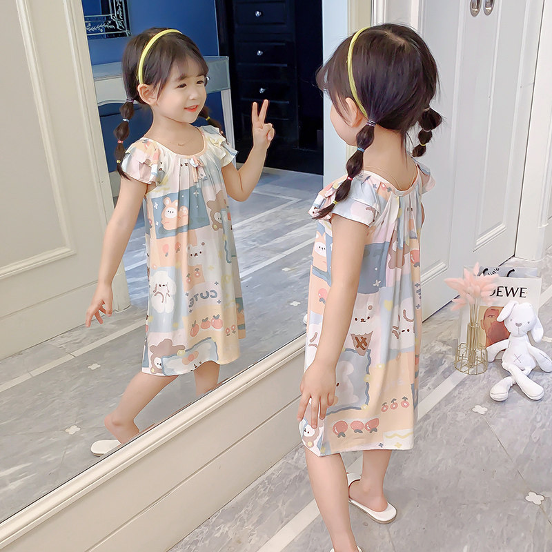 女童睡裙绵绸夏季棉绸短袖儿童薄款吊带宝宝小孩睡衣橘子熊家居服,童装/婴儿装/亲子装,家居裙/睡裙,淘宝优惠券,粉丝福利购,淘宝优惠卷