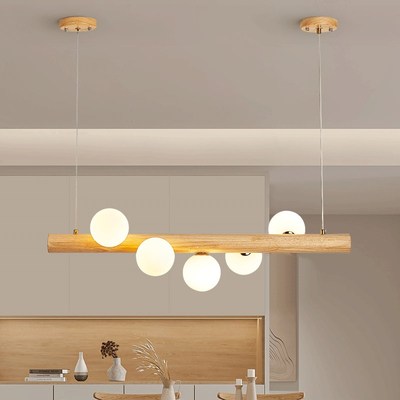 原木餐厅灯led长条灯饭厅餐桌灯日式实木茶室吊灯吧台灯具侘寂风