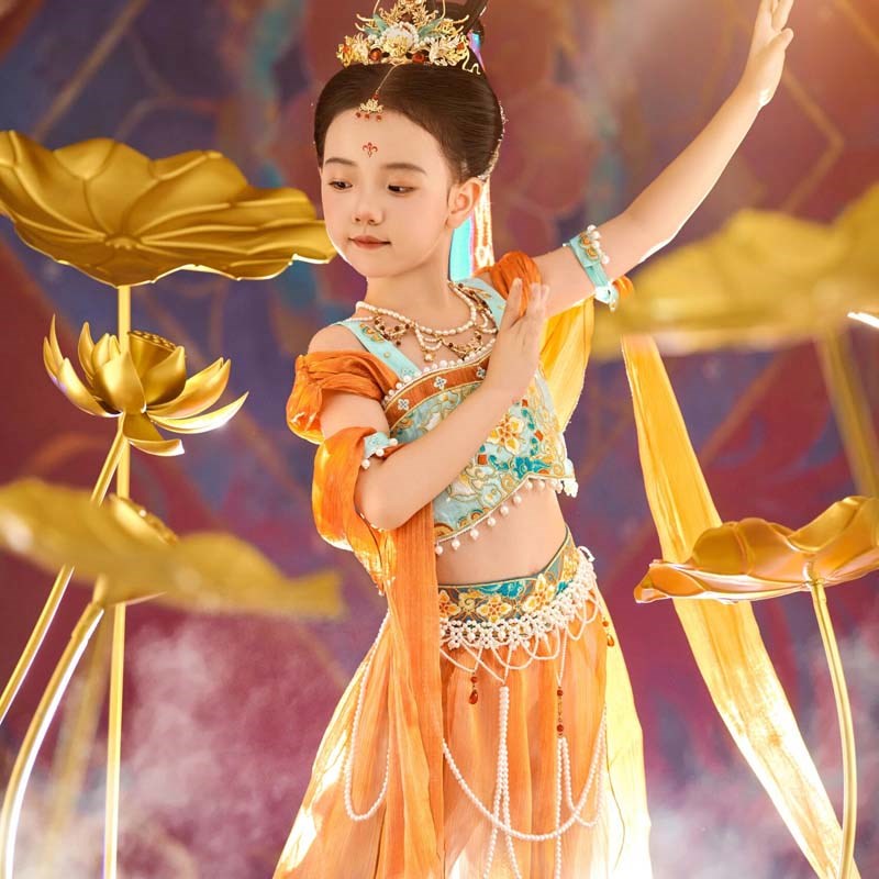 儿童古典舞敦煌舞蹈服反弹琵琶女童飘逸民族中国风飞天乐鼓演出服
