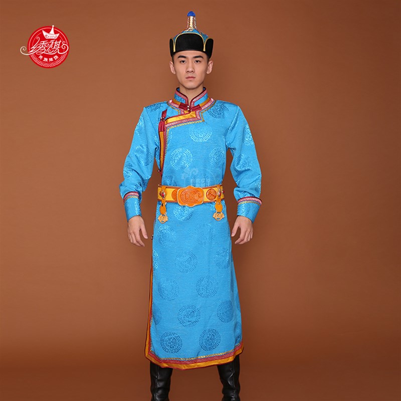 男士蒙古袍日常装生活装新款秋季长款蒙古舞蹈演出服蒙古族日常服