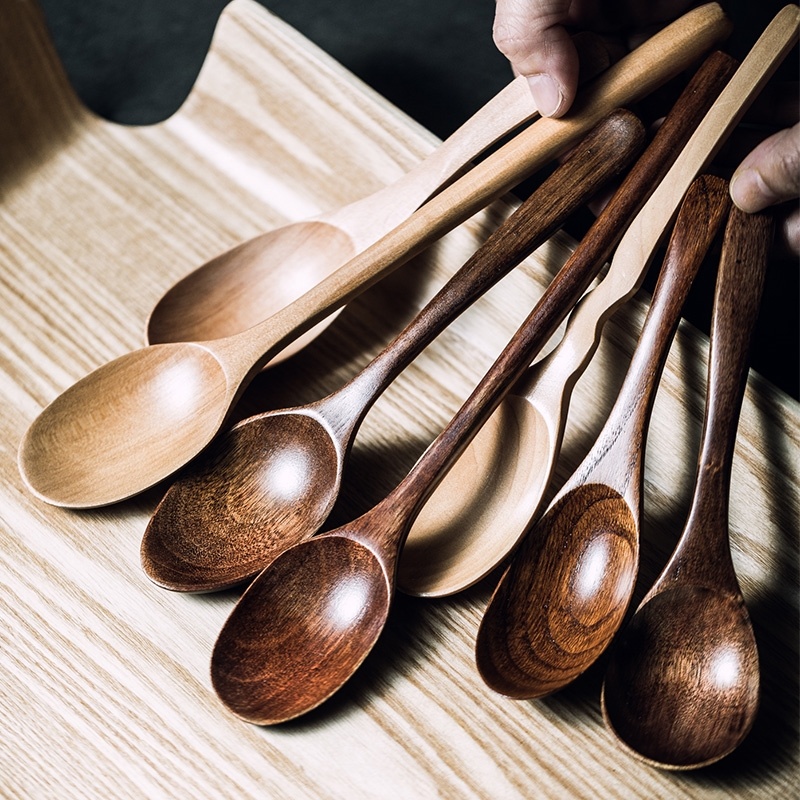 韩国吃播木勺子长柄吃饭家用木质小汤勺日式汤匙粥勺稀饭勺蜂蜜勺