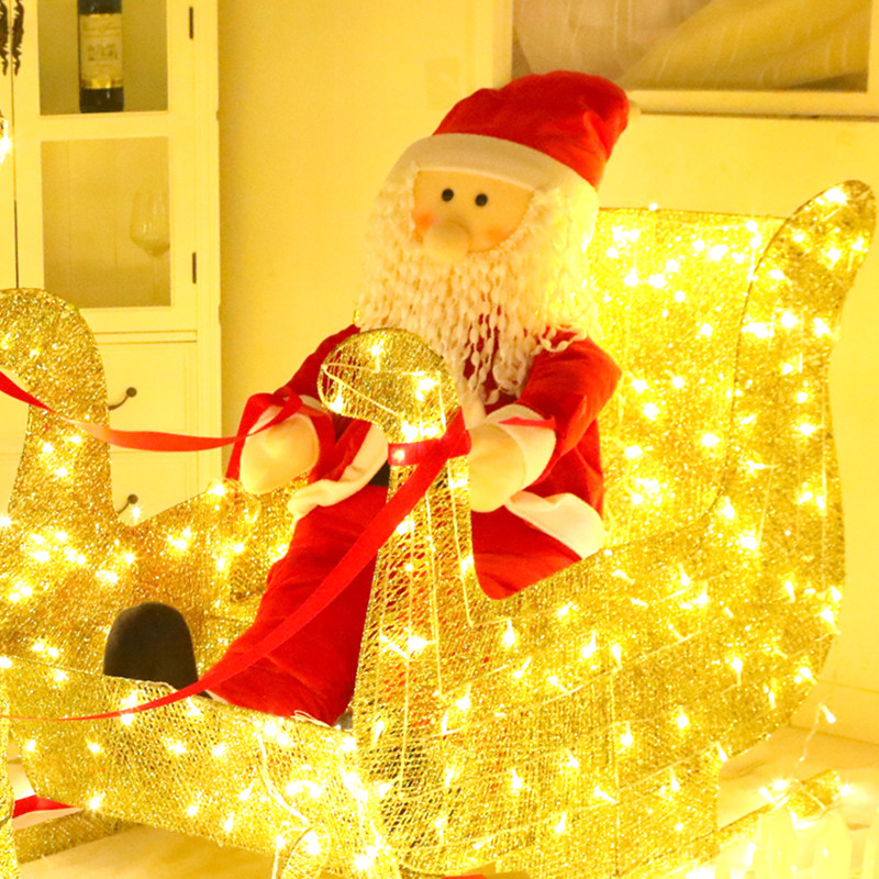 圣诞鹿拉车发光铁艺鹿拉雪橇车圣诞节大型场景摆件布置装饰品道具