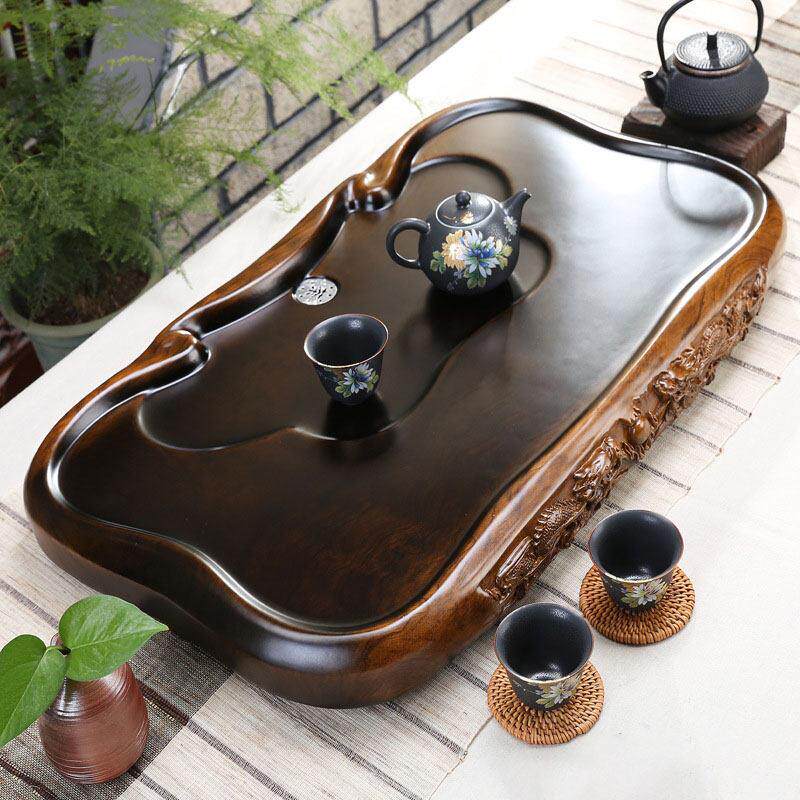 实木茶盘高档整块家用排水木茶台办公室茶托 托盘花梨电木款功夫