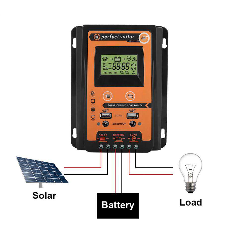 现货30A50A70A 12V24V太阳能板充放电控制器双USB输出LCD显示