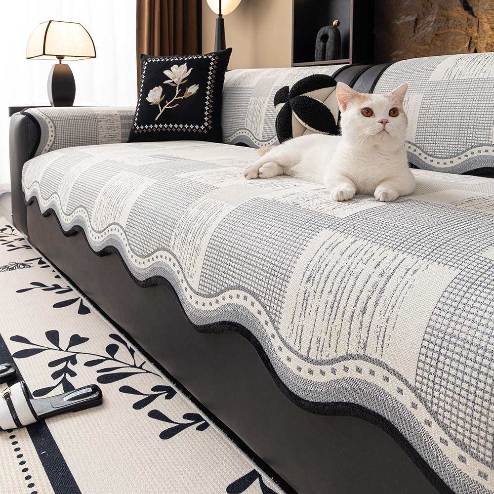 四季通用高级轻奢异形直排防滑亚麻棉麻沙发垫2026新款套罩盖背巾