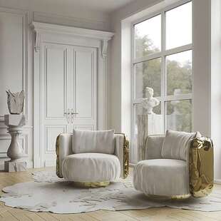 意式轻奢真皮单人沙发高档别墅客厅设计师高级感金属圆形扶手椅