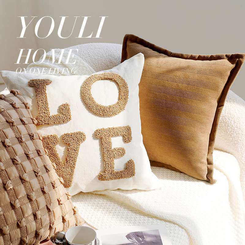 可爱简约抱枕套棕色简约ins风中古客厅动物奶油沙发床上靠垫靠枕