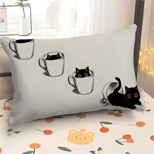 卡通绘画猫咪抱枕套北欧几何靠枕30*50长方形沙发咕臣套40*60可定