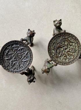 0仿古三猫置顶茶壶盖置茶具摆放居家茶道茶艺桌面摆件杂项收藏