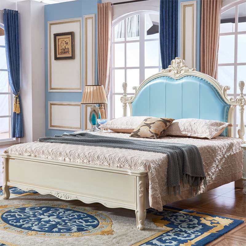 欧式实木床白色法式皮床公主床法式1.8米双人床田园简约欧式大床