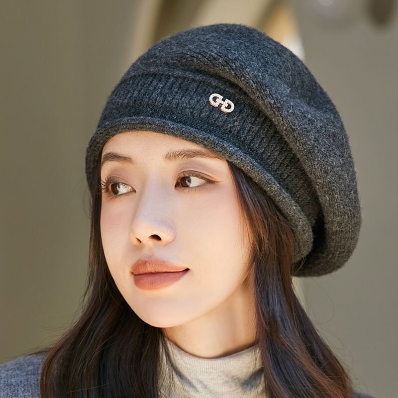 帽子女秋冬季时尚百搭羊毛针织帽子中老年毛线帽舒适保暖堆堆帽批