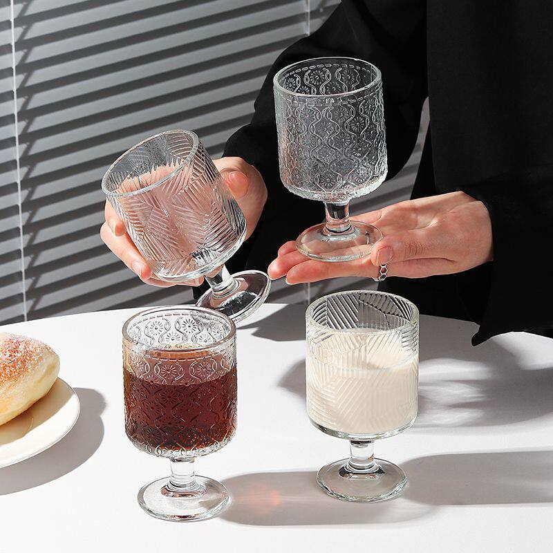 【优惠中】太阳纹高脚杯ins高颜值家用加厚果汁杯红酒饮料玻璃杯