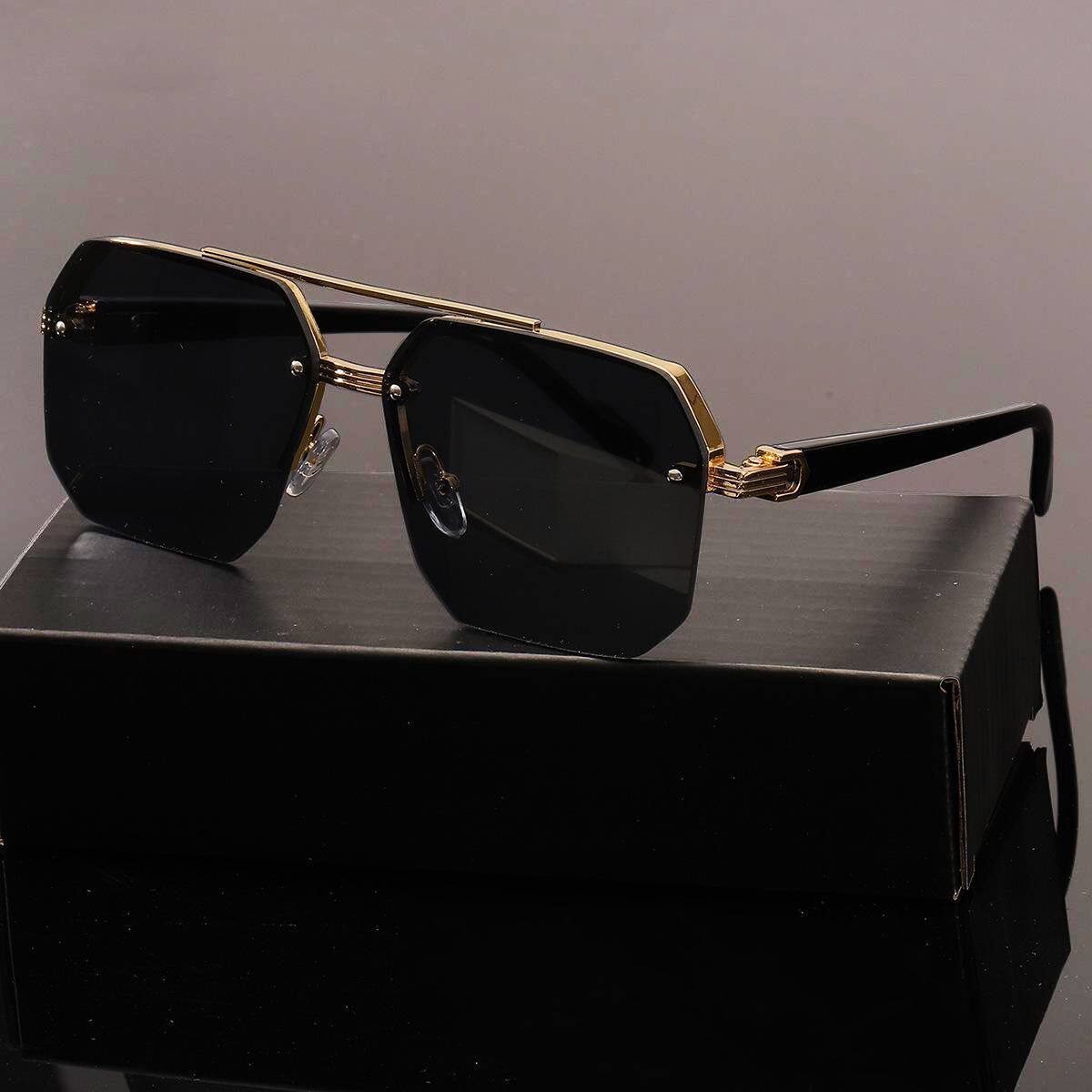 经典金属方形半框男太阳镜时尚潮流开车驾驶防紫外线墨镜女款霸气