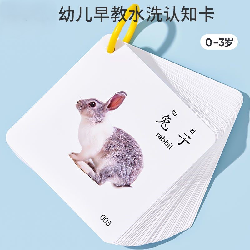 可水洗早教认知卡片婴儿童宝宝看图识物动物水果实物识图启蒙闪卡