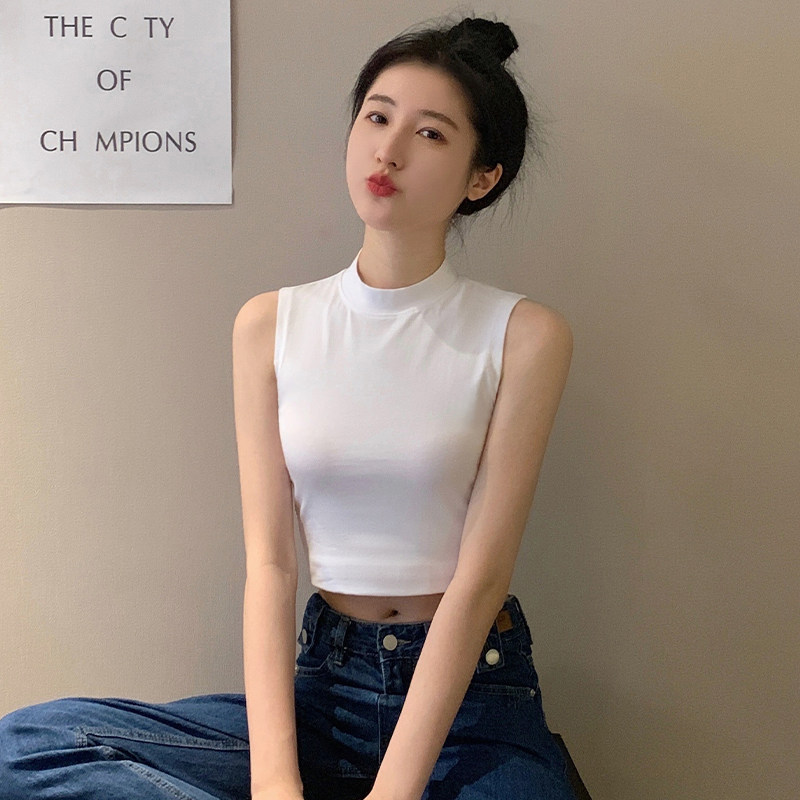 纯棉打底背心女外穿修身小高领无袖t恤纯棉内搭坎肩小吊带