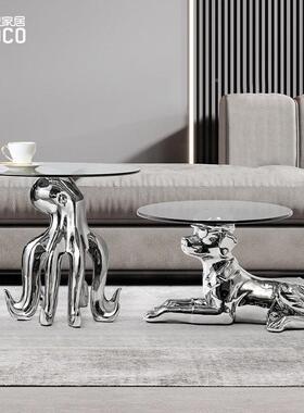 大型艺术茶几落地动物角茶几摆件客厅沙发小圆装桌狗家居饰品狗艺