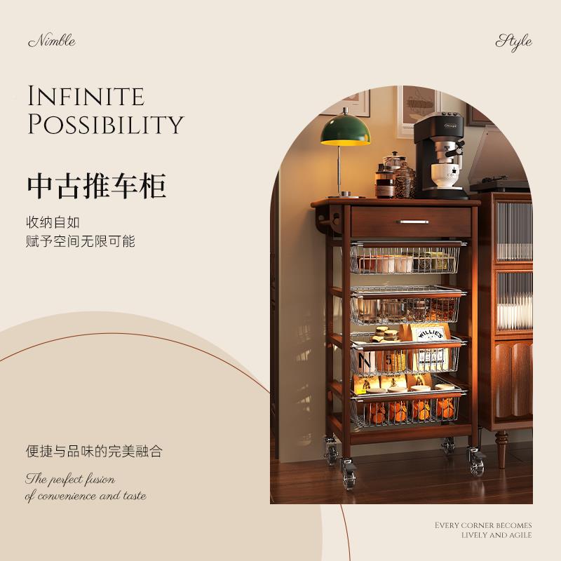 中古风零食架子置物架夹缝小推车移动收室纳柜纳家用客厅卧可收层