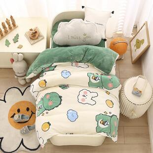 冬季珊瑚绒被套单幼儿园厚童牛儿奶绒被罩法莱件22910绒单人褥子