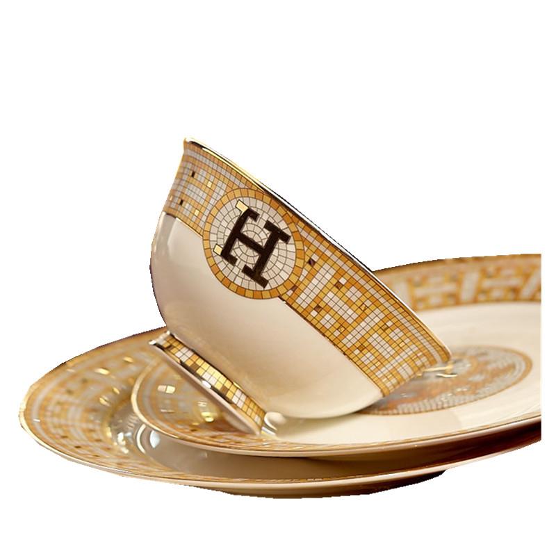 欧式碗碟欧套装高家用档送礼陶瓷套碗器盘碟北景德镇H马赛克骨瓷