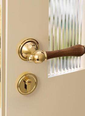 中古风卧室GWI门锁金色室木门吸静音房门锁胡桃木内磁式覆古门把