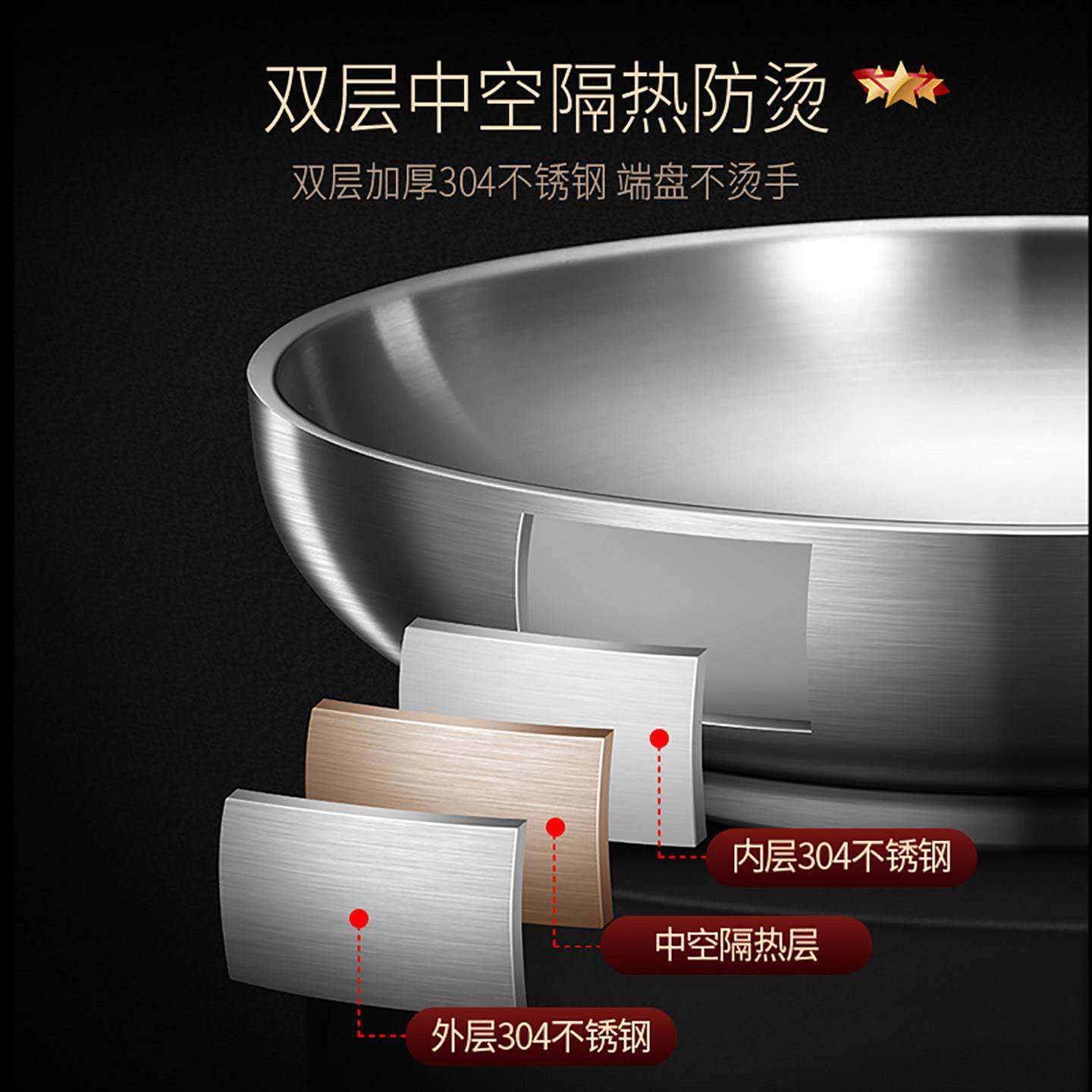 04不锈3子钢盘子盘LUR套装碟盘子餐盘家用双层隔热托 圆托盘水果,餐饮具,盘,淘宝优惠券,粉丝福利购,淘宝优惠卷