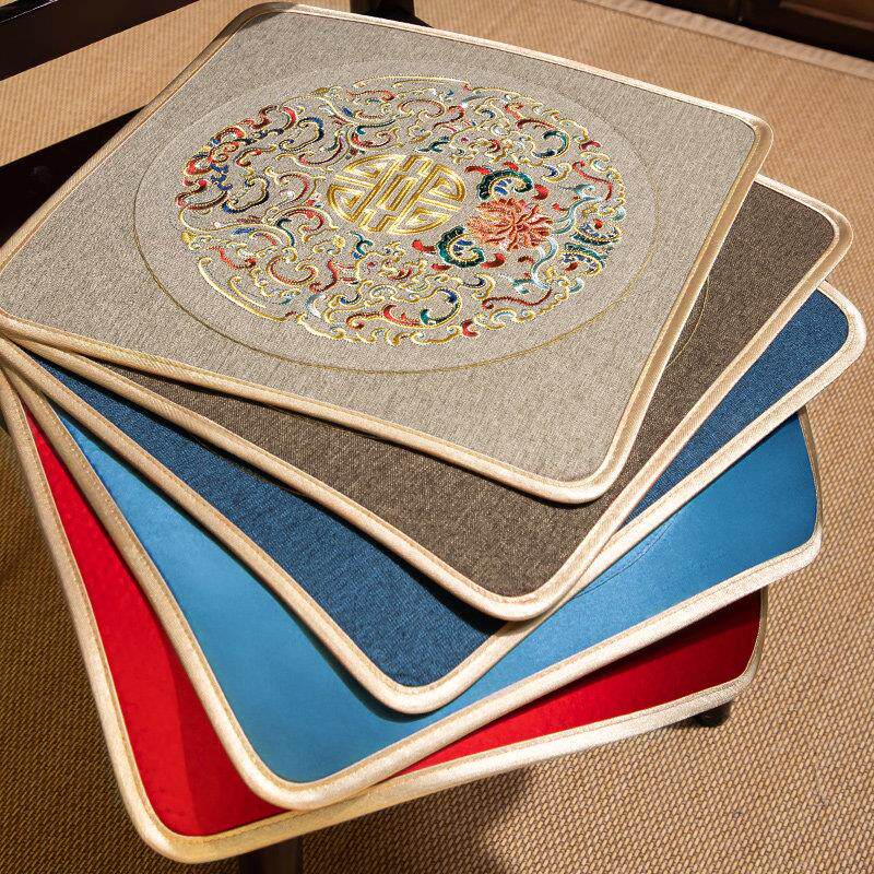 新中式木薄椅垫棉麻艺帛干堂实可携式坐垫红滑木椅子防餐桌椅垫凳