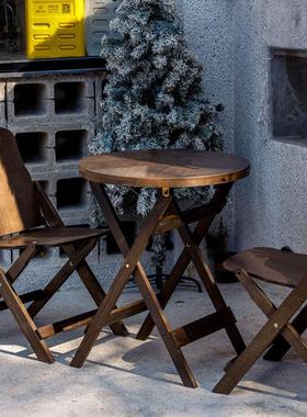 复桌古实木折可叠中古桌椅方圆桌靠背椅做阳台休闲LSM11咖啡厅奶