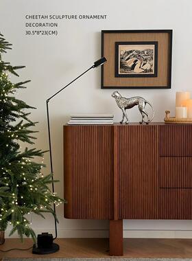 迷屿WDS 摆奢中古银色轻猎豹动物桌面件客厅时髦艺术装摆置饰品件
