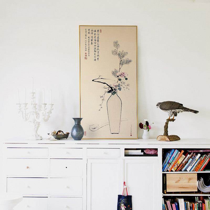 旦竖版玄四关饰画现代新中式走0464廊装挂画 餐厅过道壁画小花古,家居饰品,现代装饰画,淘宝优惠券,粉丝福利购,淘宝优惠卷