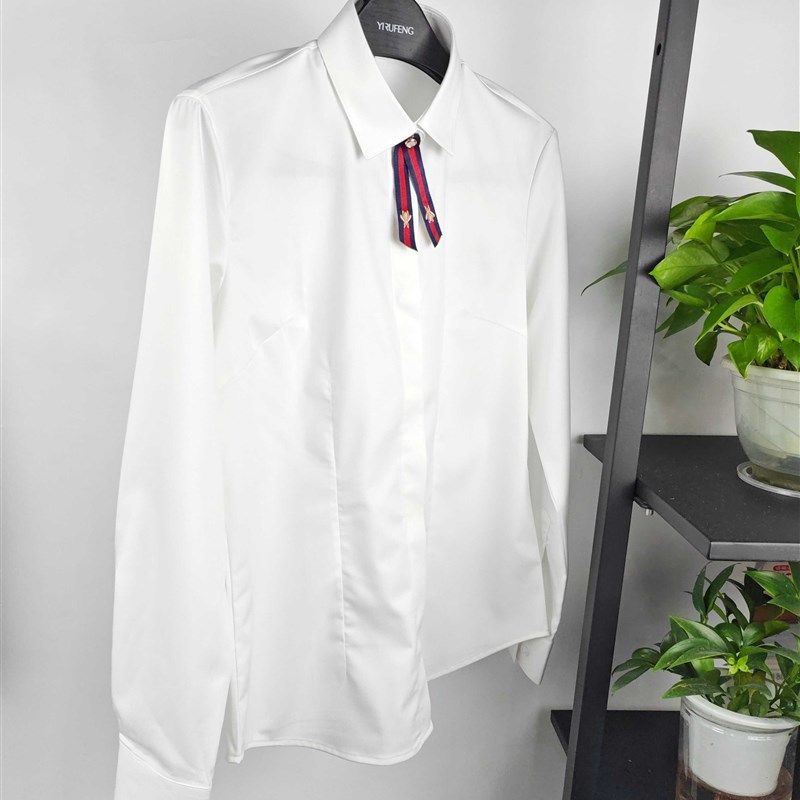 女士长袖白色衬衫暗n扣竹纤维工作服职业装透气防走光免烫抗皱