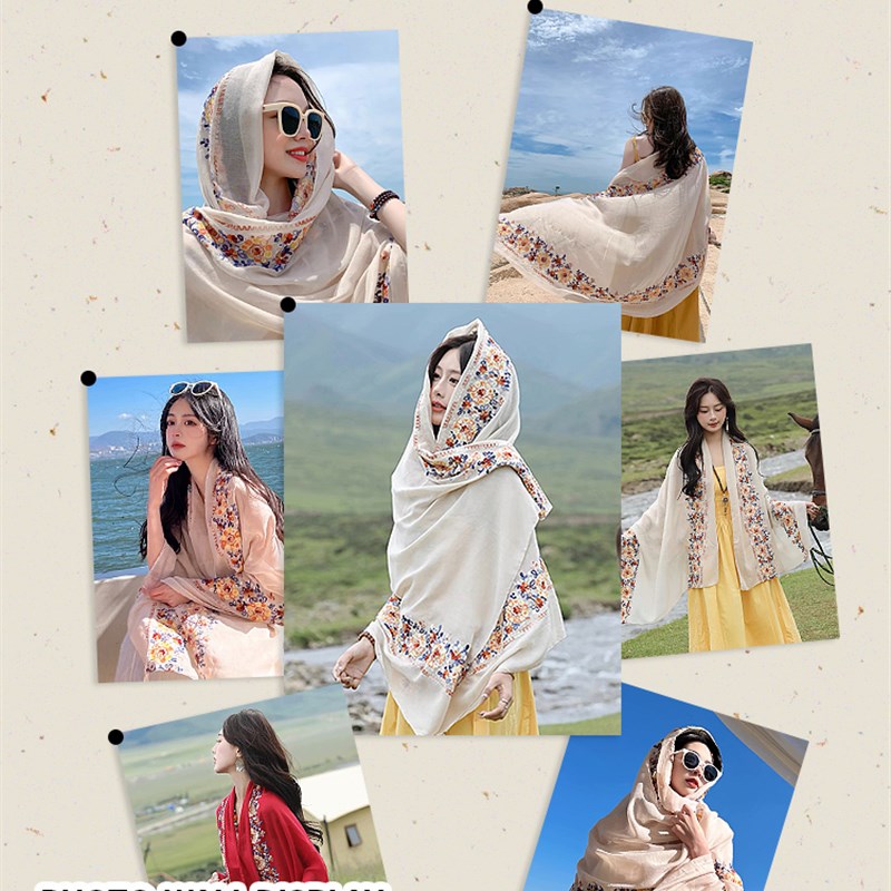 民族风大西北沙漠旅游拍照大披肩女夏季薄款防晒海边沙滩丝巾围巾