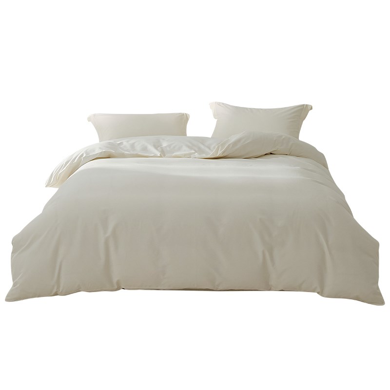 100支新疆长绒棉全棉磨毛四件套100a类纯色米白色单人三件套