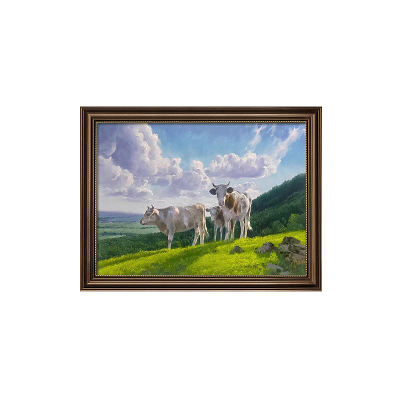 牛的装饰画入户玄关装饰画美式玄关柜壁画走廊过道高级感餐厅挂画图片