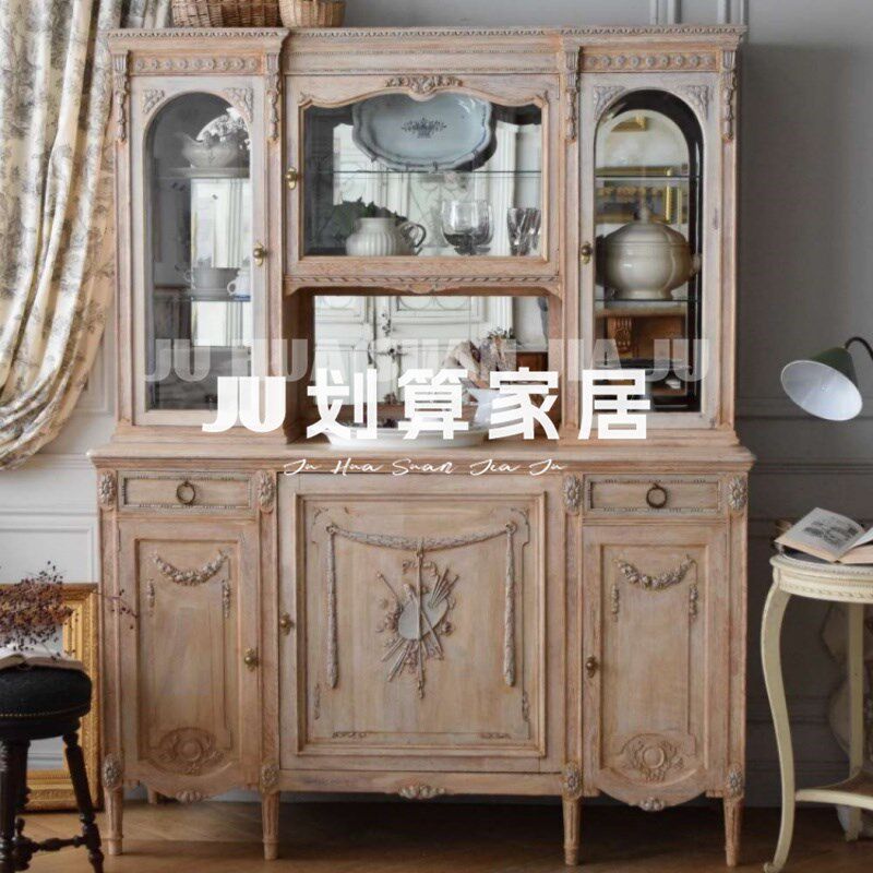 法式做旧实木餐厅餐边柜  美式乡村书H房书柜客厅收纳柜简约储物