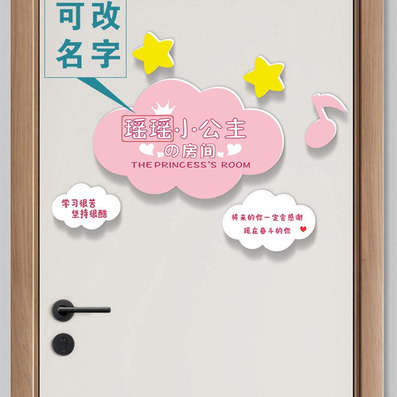 女孩儿童房间布置装饰墙面遮丑墙贴卧室门女生挂件门贴小公主门牌