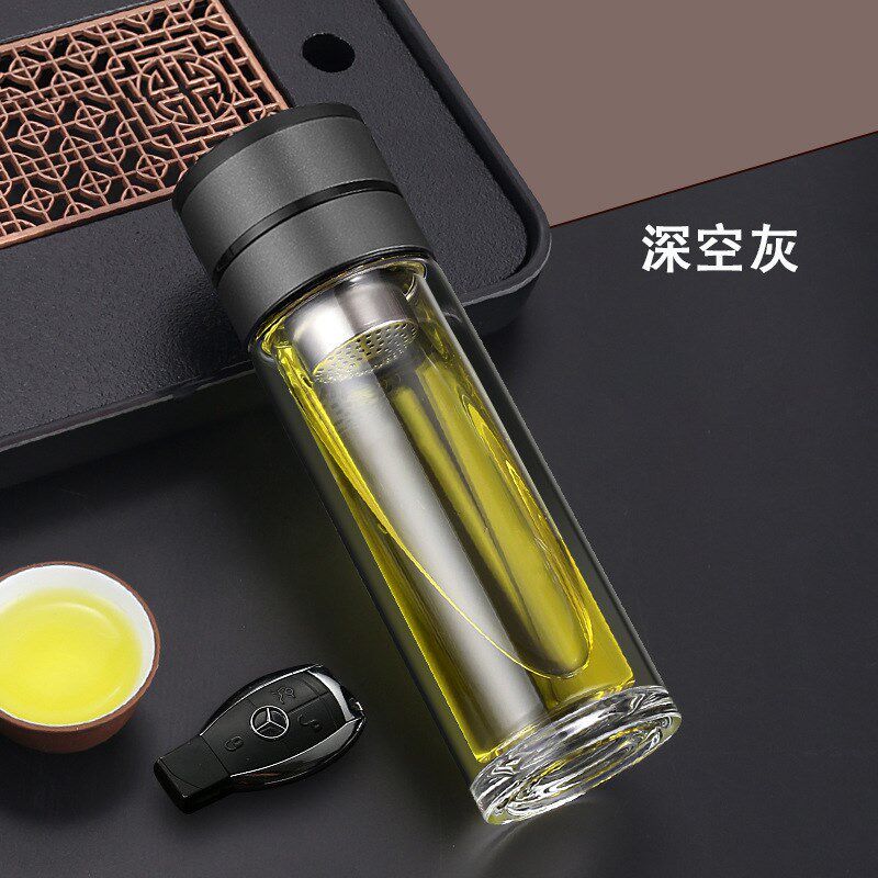 速开盖茶水分离杯男女车载便携泡茶保温杯单手弹扣双层玻璃水杯子