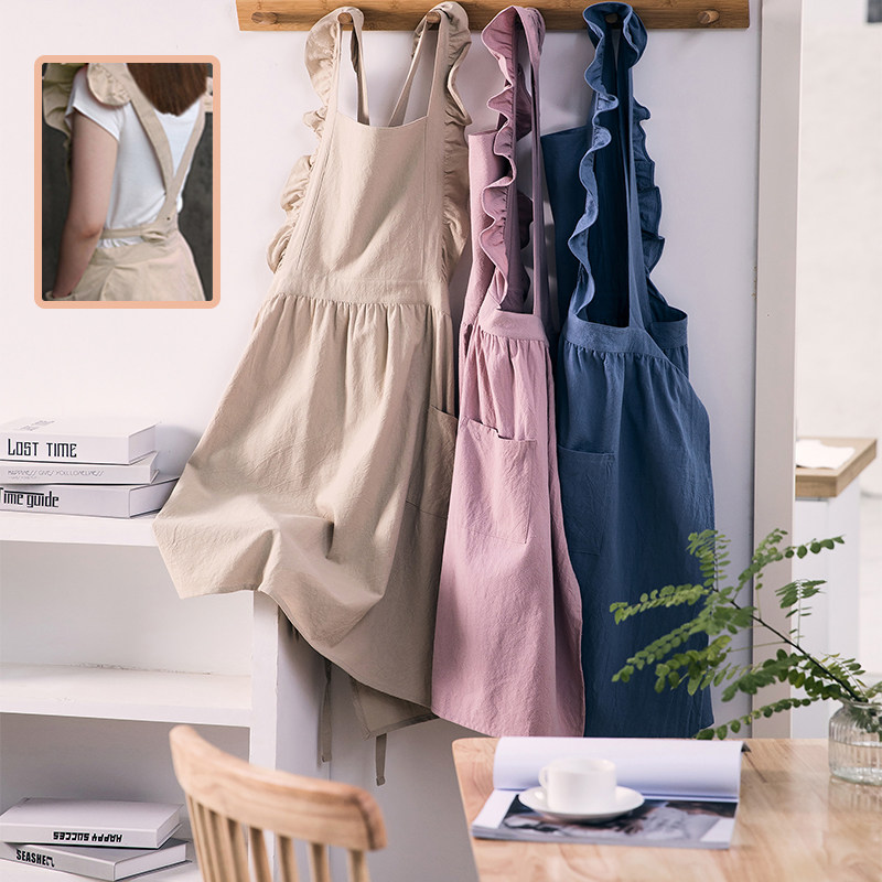 法式围裙女d厨房家用荷叶花边罩群定制logo工作服幼师加大罩衣印