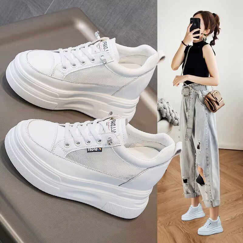 10cm增高小h白鞋女夏天透气内增高女鞋2025新款爆款小个子厚底网