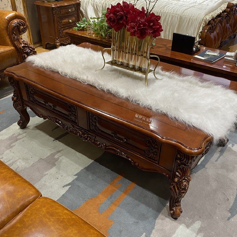 欧式实木茶几带抽屉高档客厅家具家居配套奢华实木雕刻大理石长几,住宅家具,茶几,淘宝优惠券,粉丝福利购,淘宝优惠卷
