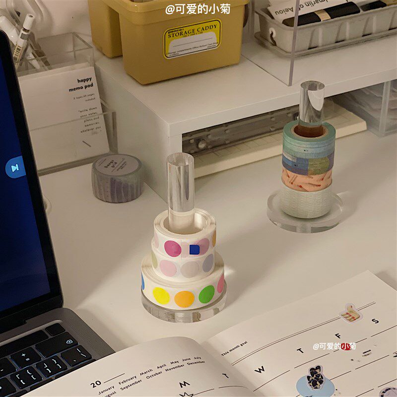 *可爱的小菊*简约透明亚克力y胶带收纳架桌面手账胶卷展示架整理