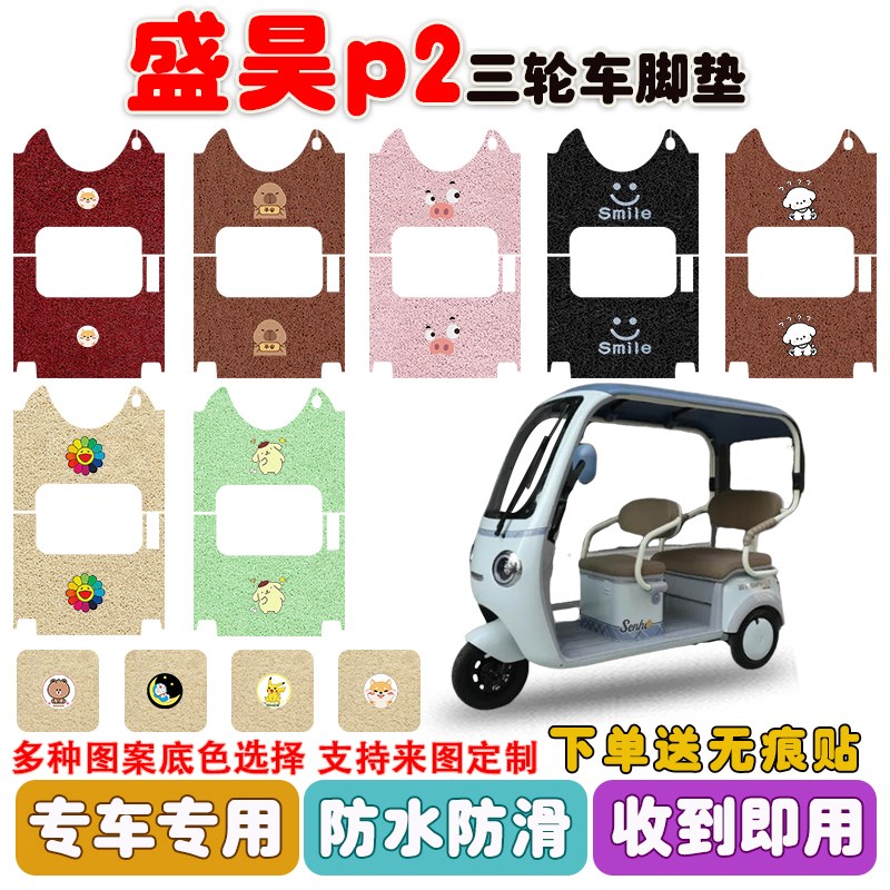适用盛昊P2电动三轮车脚垫丝圈防水防滑耐磨耐脏脚踩踏板垫定制款