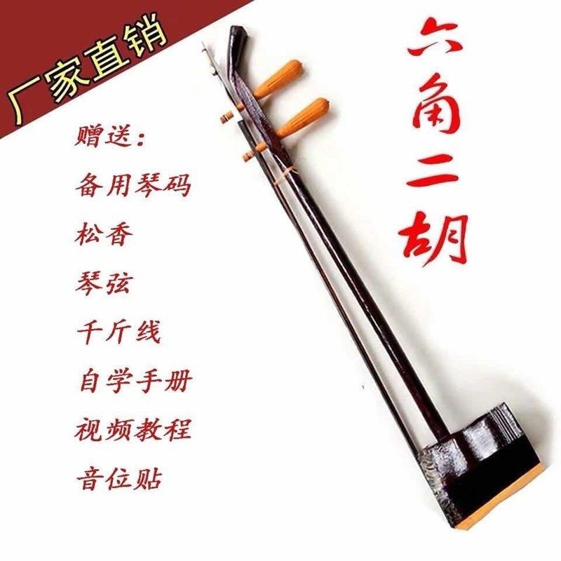 六角二胡乐器成人初学者儿童入z门练习演奏胡琴民族乐器送松香备