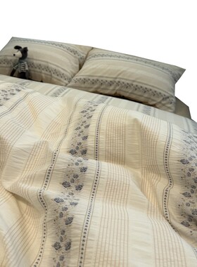 ins条纹灰色水洗棉提花床上四件套全纯棉1.5m1.8米公寓被套三件套