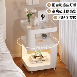 可移动沙发边几小茶几侧边柜2024新款铁J艺带灯床头柜小桌子小推