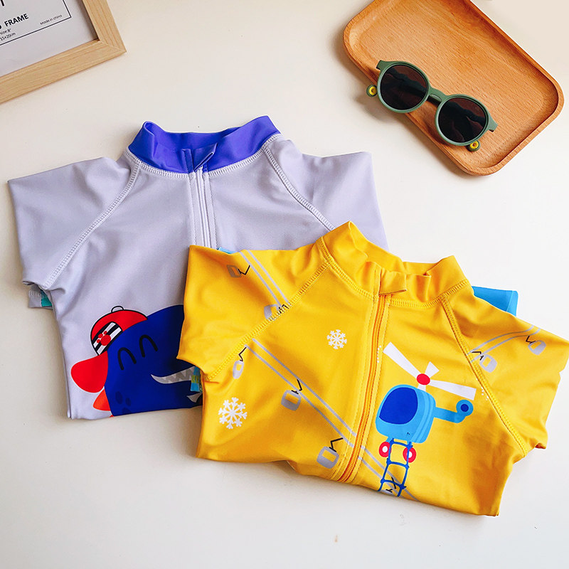 儿童泳衣男童新款宝宝连体长袖可爱卡通中小童海边度假游泳套装潮