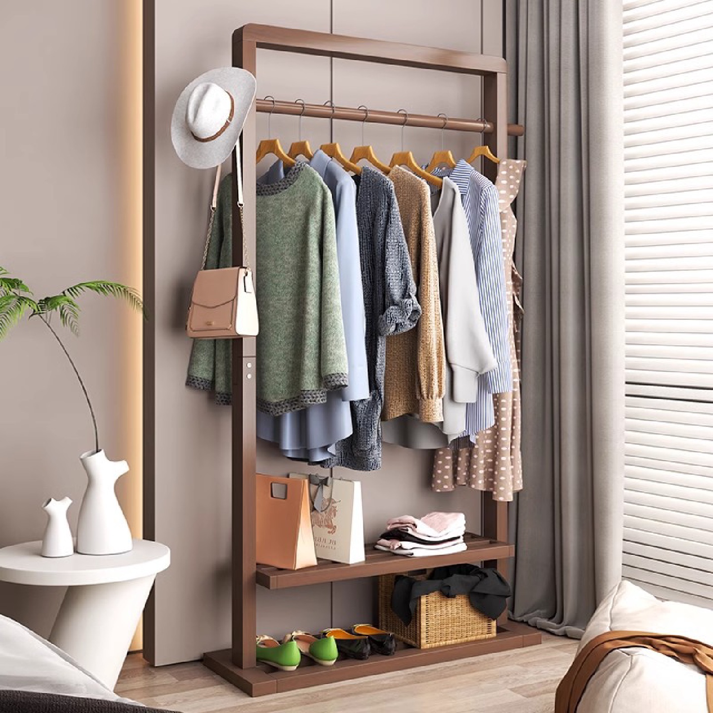 楠竹衣帽架小户型落地入户卧室挂衣架办公室客厅家用简约置物衣架