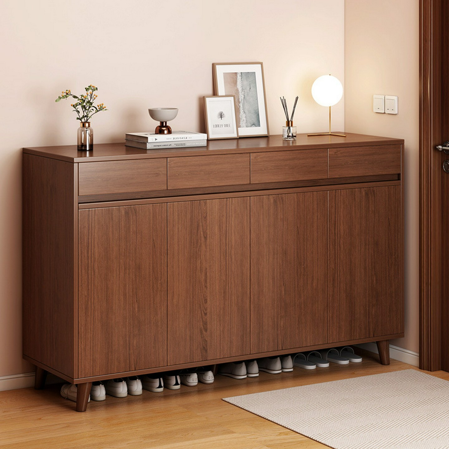 鞋柜家用新中式带门多层大容量收纳板材一体柜玄关门口简易鞋架